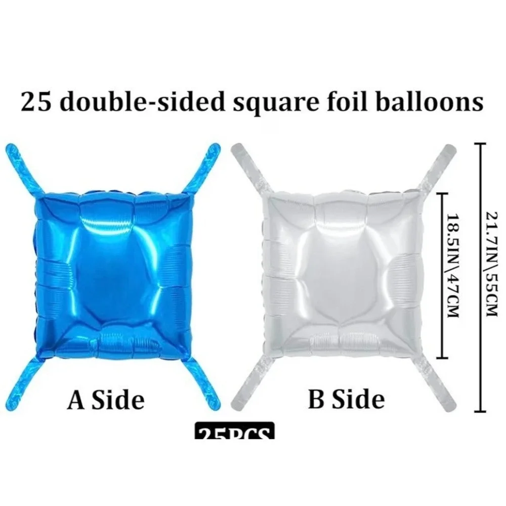 Blue and Silver BALLOON WALL Square Foil Backdrop 50 Pcs Double Sided
